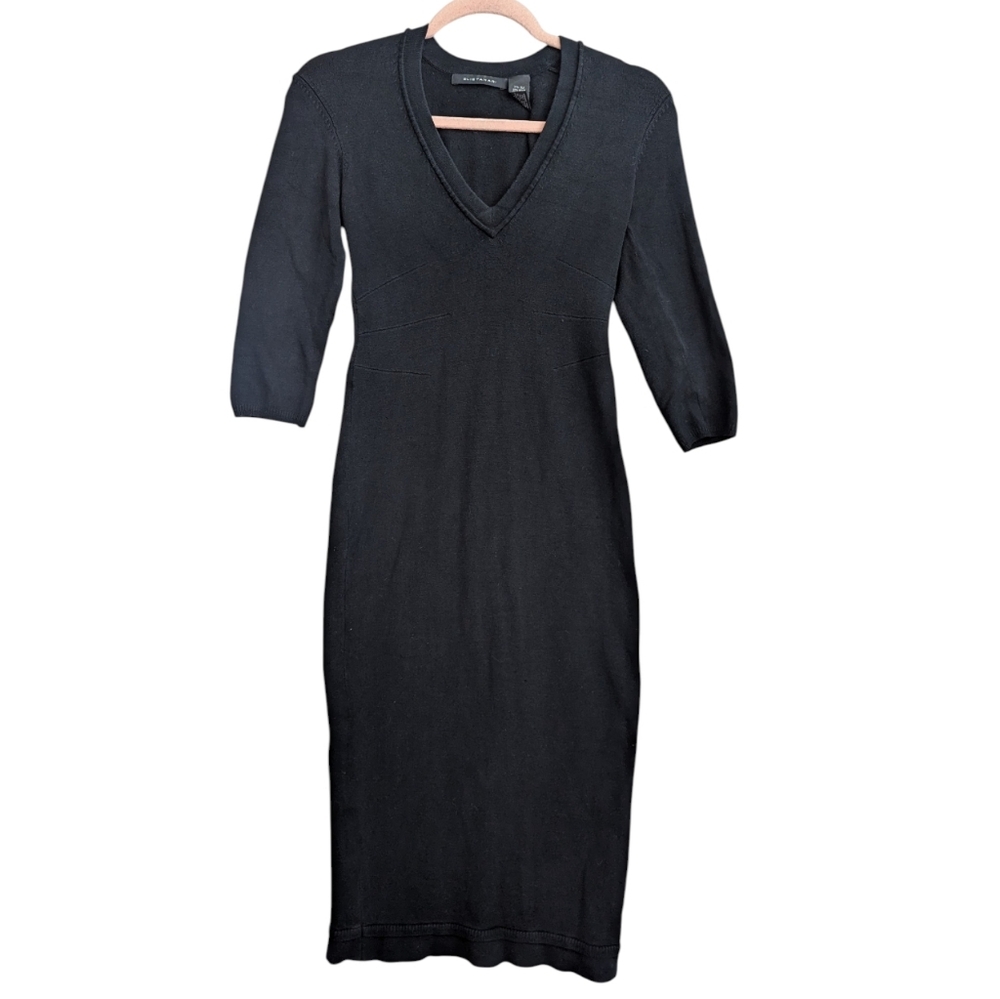 Elie Tahari Womens Black Silk Blend Deep V-Neck 3/4 Sleeve Fitted  Dress Size S